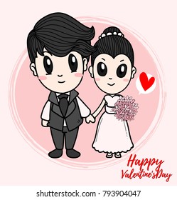 cute characters design lover for valentines day sweetheart concept in pastel color with vector line art on circle pink background