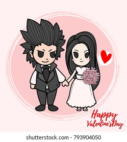 cute characters design lover for valentines day sweetheart concept in pastel color with vector line art on circle pink background