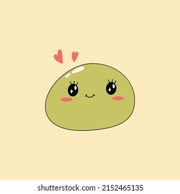 Cute characters dessert mochi. Design for your business, logo, mascot. Cartoon clipart. Traditional Japanese cuisine.  Vector flat illustration on an isolated background.