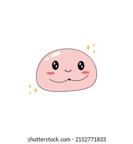 Cute characters dessert mochi. Design for your business, logo, mascot. Cartoon clipart. Traditional Japanese cuisine.  Vector flat illustration on an isolated background.