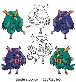 Cute characters, fantasy owls, toons, isolated objects on a white background