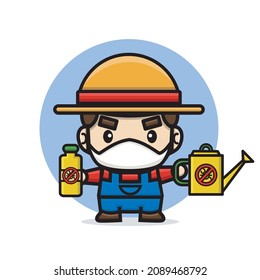 Cute characters farmer holding insecticide