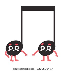 Cute characters in form of note. Musical symbol in cartoon style.