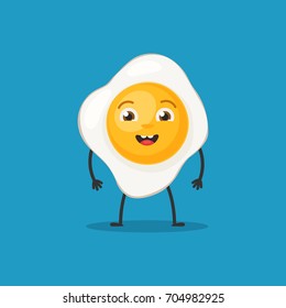 Cute characters fried egg. Funny vector illustration in cartoon style isolated on blue background