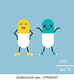 Cute characters - funny pills with smiling faces.