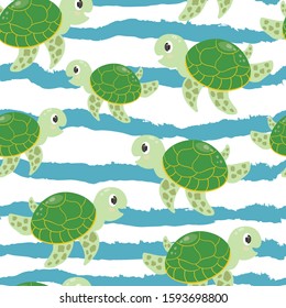 Cute characters green turtles , animals, fashion , sea vector seamless pattern on white background . Concept for print, web design , cards , wallpapers, textile 