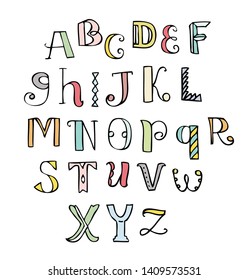 Cute Characters. Hand Drawn Letters. Sketch style Alphabet. Lettering handwritten typefont. Letters set