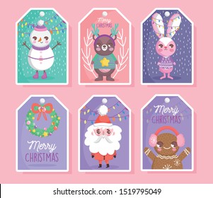 cute characters happy christmas tags