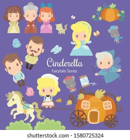 cute characters illustrations from the story cinderella