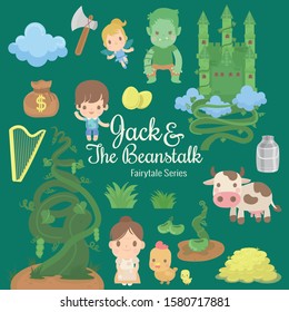 cute characters illustrations from the story jack and the beanstalk