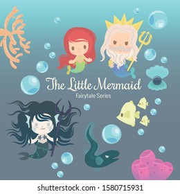 cute characters illustrations from the story the little mermaid