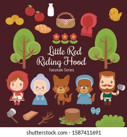 cute characters illustrations from the story little red riding hood