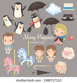 cute characters illustrations from the story mary poppins