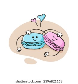 Cute characters of macaroon with heart for Valentine's day and more. Best for postcard, stickers and more designs. Vector flat style illustration.