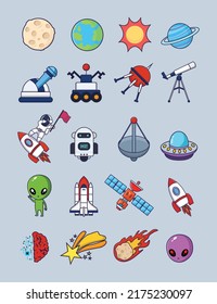cute characters of multiple icons in the space set collection