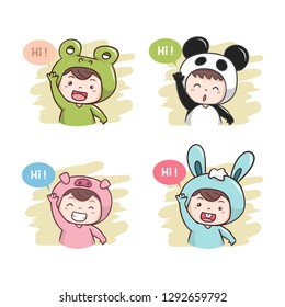 Cute characters say hi! illustration