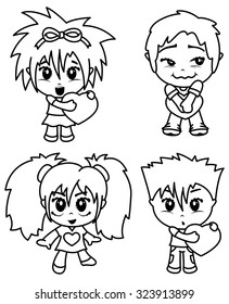 Cute characters set with heart