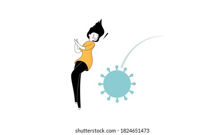 Cute characters are shocked With the germs beside , Pink cheek,vector illustration for graphic design, concept, relaxing pastel color