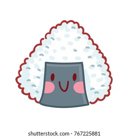 Cute characters: Sushi, Sashimi, Onigiri and Rolls with eyes and smile. Set of hand drawn japanese food illustrations art in cartoon, doodle style