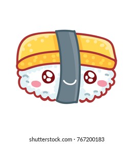 Cute characters: Sushi, Sashimi and Rolls with eyes and smile. Set of hand drawn japanese food illustrations art in cartoon, doodle style