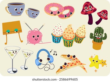 Cute characters. Various expressions of cute figure characters. The basic shapes of various objects.