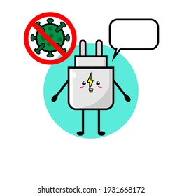 Cute charger character illustration design prohibits the corona virus
