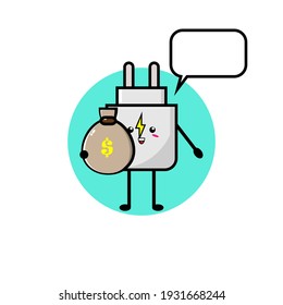 Cute charger character illustration design carrying a treasure bag
