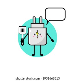 Cute charger character illustration design carrying a spatula