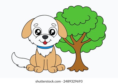 Cute Charlie Dog Color Vector Illustration for Print Design.