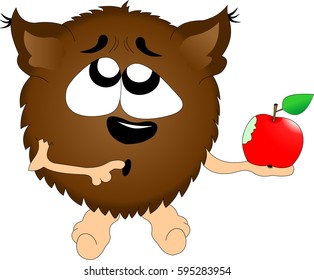 cute charm with a bitten apple in hand and innocent face
