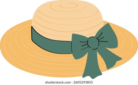 Cute charming illustration of a straw hat with a bow a summer, vintage design
