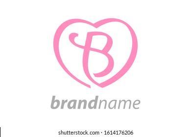 Cute and Charming logo design initial B Ribbon shaped like a heart.