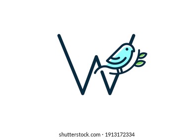 Cute and Charming logo design initial W combine with blue bird.