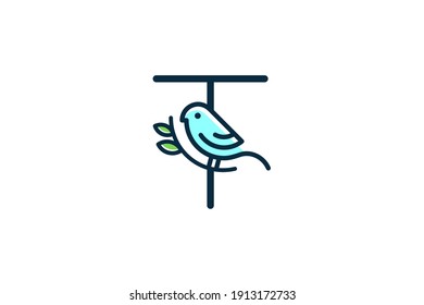 Cute and Charming logo design initial T combine with blue bird.