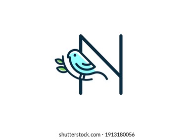 Cute and Charming logo design initial N combine with blue bird.