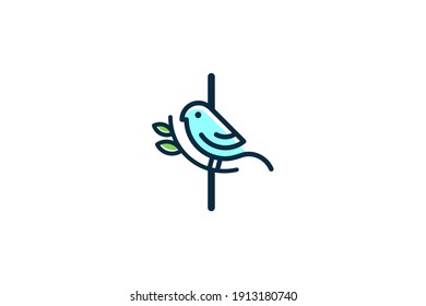 Cute and Charming logo design initial I combine with blue bird.
