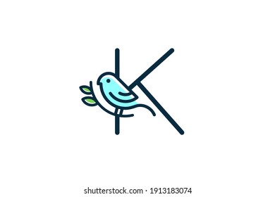 Cute and Charming logo design initial K combine with blue bird.