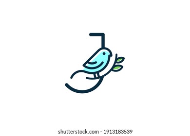 Cute and Charming logo design initial J combine with blue bird.