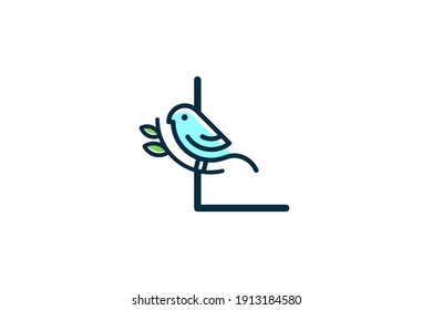 Cute and Charming logo design initial L combine with blue bird.