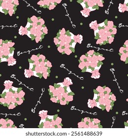 Cute Charming Pink Floral Bouquet Beauty Pattern. Perfect for textiles, stationery, or home decor, this pattern brings a touch of spring joy and color to any project