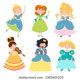 Cute Charming Playful Princesses colorful  Vector illustration