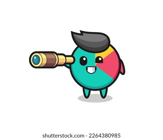 cute chart character is holding an old telescope , cute style design for t shirt, sticker, logo element