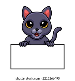 Cute chartreux cat cartoon holding blank sign