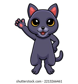 Cute chartreux cat cartoon waving hand