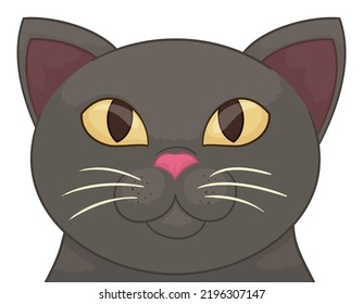 Cute Chartreux cat portrait in cartoon style, looking at to the top.