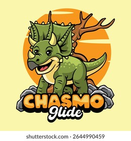Cute Chasmosaurus Dinosaur Character Mascot in Vector Cartoon Illustration