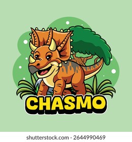 Cute Chasmosaurus Dinosaur Character Mascot in Vector Cartoon Illustration