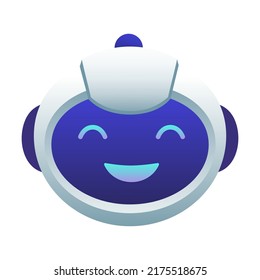 Icono plano del robot de chat. Bot de charla futurista o cabeza futurista con diferentes emociones y símbolos en el vector facial