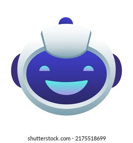 Cute chat bot laughs flat icon. Futuristic chat bot or futuristic head with different emotions and symbols on face vector illustration