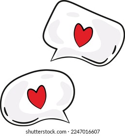 Burbujas de chat o globos de chat con icono cardíaco. Iconos UX de la interfaz de usuario de alerta de mensaje de amor. Gráfico del día de San Valentín.
